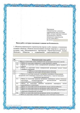 Приложение к свидетельству о допуске к определенному виду или видам работ Новосибирск СРО в проектировании
